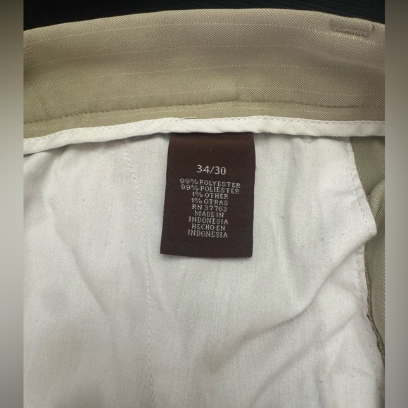 Men's Perry Ellis Olive Pin Striped Flat Front Slacks 34 x 30 - Picture 5 of 7